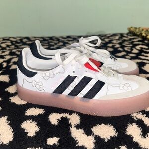 Adidas Women's White and Black Sneakers with Red Detail